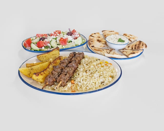 Lamb Souvlaki Plate.
