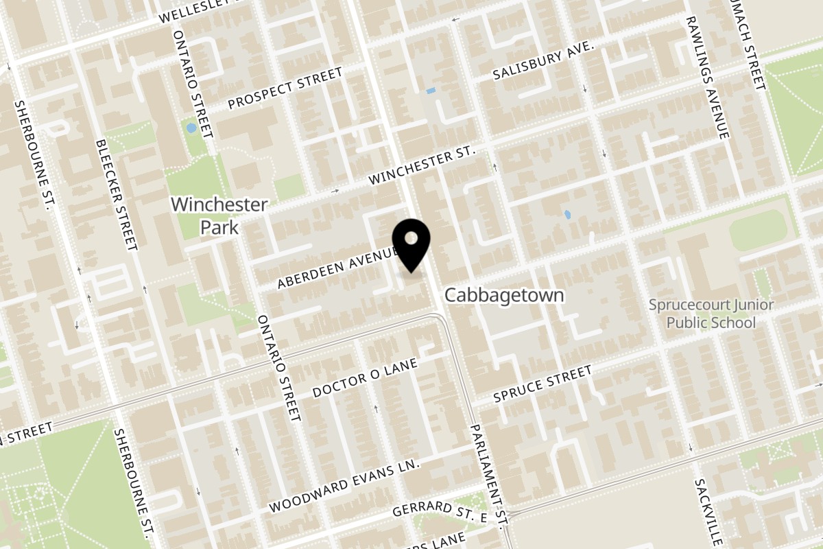 Map showing the location of Souvlaki Express on 484 Parliament Street in Toronto